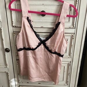 JustFab Pink Chemise with Black Lace Trim